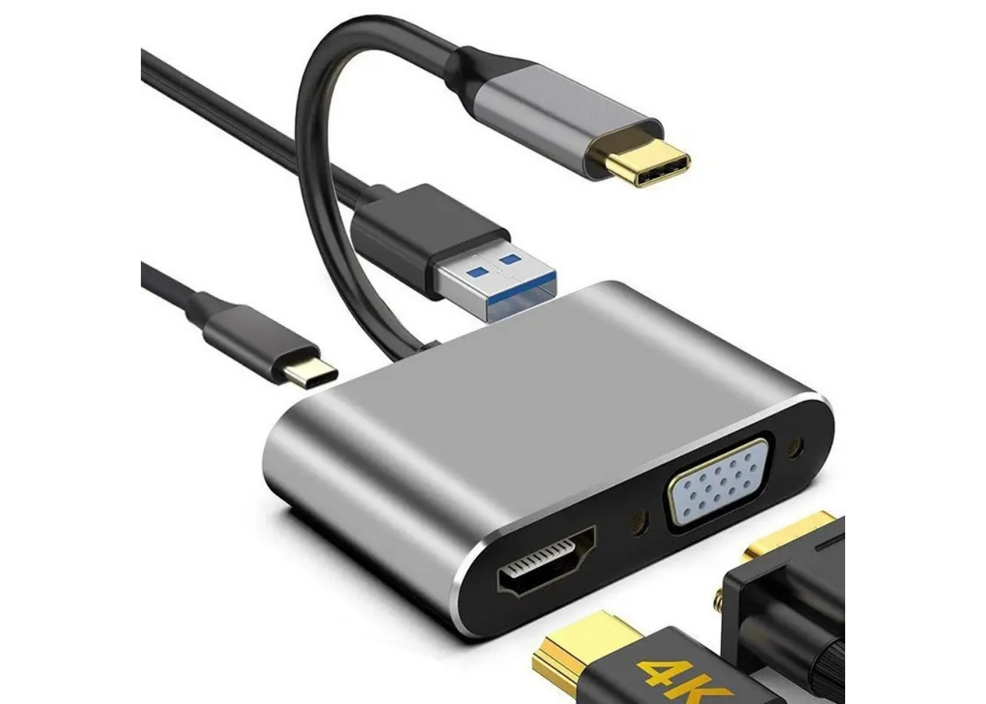 Bilişim Burada PL-5565 4 in 1 Type C to, PD+HDMI+VGA+USB3-0 Çevirici Hub Adaptör Çevirici